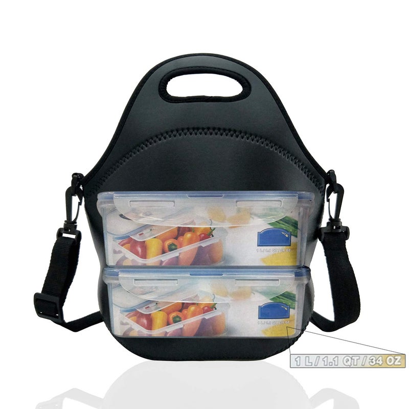 YIDA Neoprene Insulated Lunch bag, Lunch tote Boxes Bags for Women Men Work Office Picnic Travel (Black) - Image 5